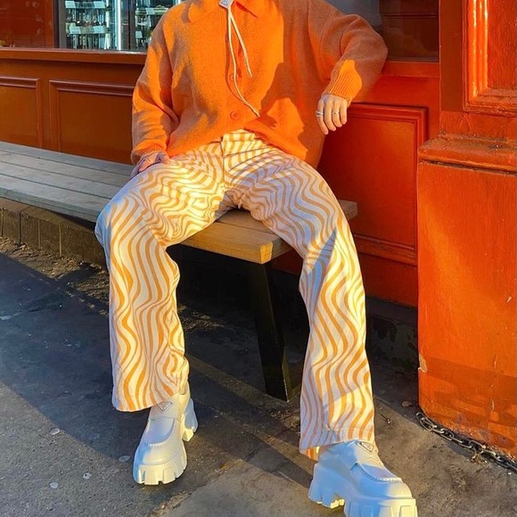 Zara wide leg jeans wavy swirls print blogger tiktok jeans lisa says gah paloma - Picture 4 of 9